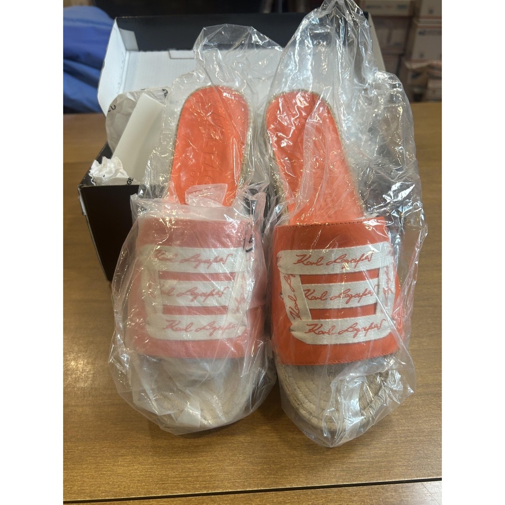 Karl Lagerfeld Paris Cherie Sandals Womens Size 11 Orange Espadrille Logo